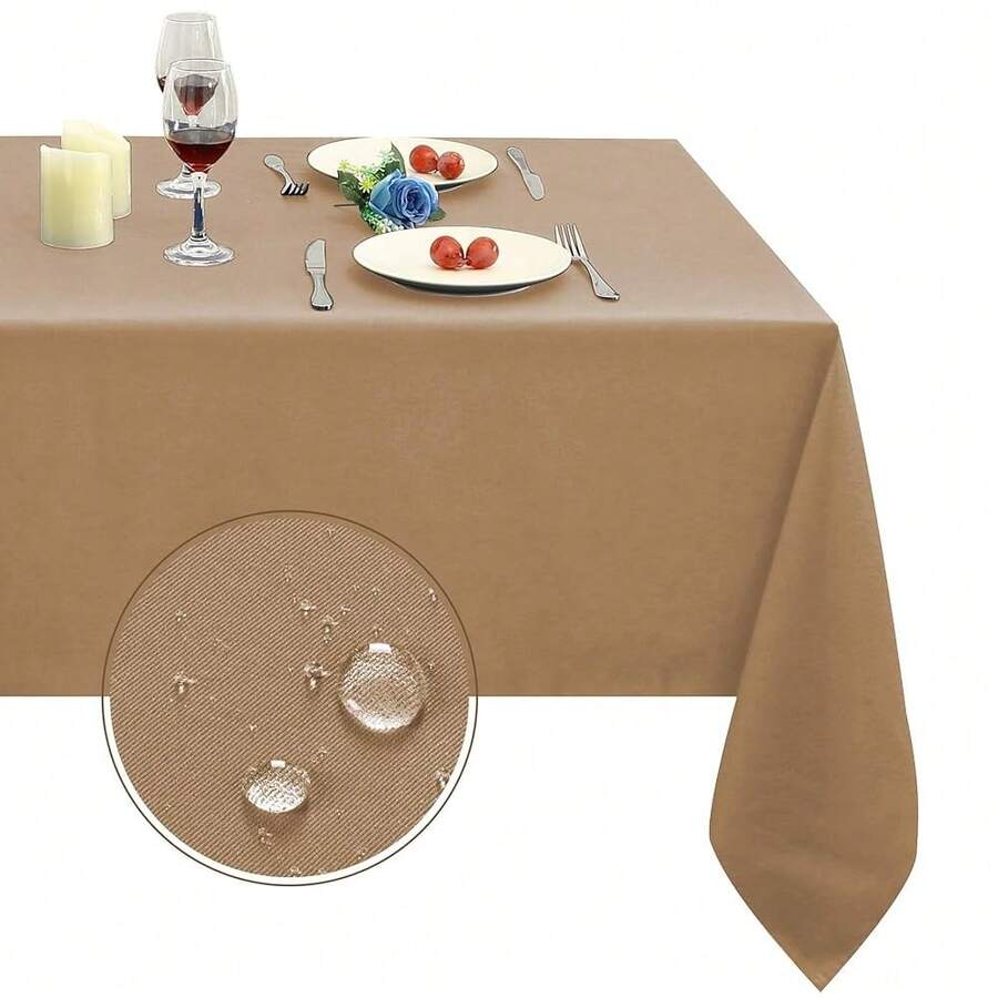 Obstal 210GSM Rectangle Table Cloth - Heavy Duty Water Resistance Microfiber Tablecloth, Decorative Fabric Table Cover For Outdoor And Indoor Use (Coffee, 60 X 84 Inch) - 咖啡 - 查看 1