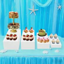 8 Piece White Acrylic Display Stand Set, 4 Sizes Rectangular Dessert Display Riser, No Assembly Hollow Base Countertop Stand, Reusable For Bakery Wedding Party Home Collectible Cosmetic Display - White - View 11