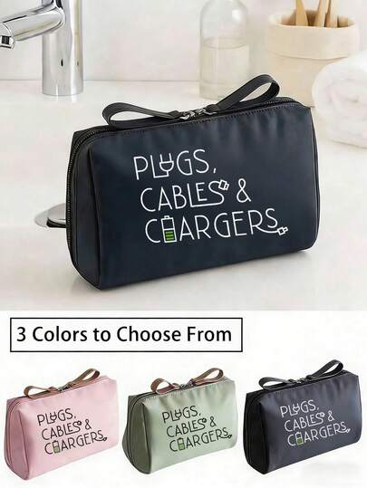 PLUGS, CABLES & CHARGERS - Chic Travel Pouches For Toiletries, Compact Cosmetic Bag, Travel Organizer Bags For Luggage, Travel Accessories For Women, Organizational Pouches, Makeup Travel Bag | Fashionable For Women,Compact Travel Makeup Bag - Spacious Handheld Toiletry Organizer With Zipper Closure, Nylon/Oxford Fabric Case Suitable For Trips, Daily Commute & -The-
