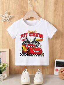 Disney Baby Boy T-Shirt Featuring A Cars Lightning McQueen Lettering Cartoon Print. Made From Breathable, Soft, And Comfortable Fabric, This Spring/Summer Baby T-Shirt Is Perfect For Everyday Wear, Outings, And As A Gift For Infants And Toddlers. - trắng - Xem 2