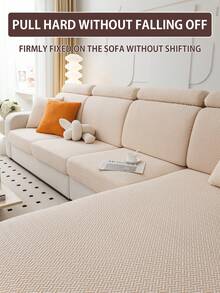 1pc Modern Minimalist Plush Sofa Slipcover, Non-Slip Durable Stretch Cover, Suitable For 1/2/3/4 Seater Sofa In Living Room/Bedroom, Pet-Friendly, Machine Washable - Nian Chu - Beige - View 7