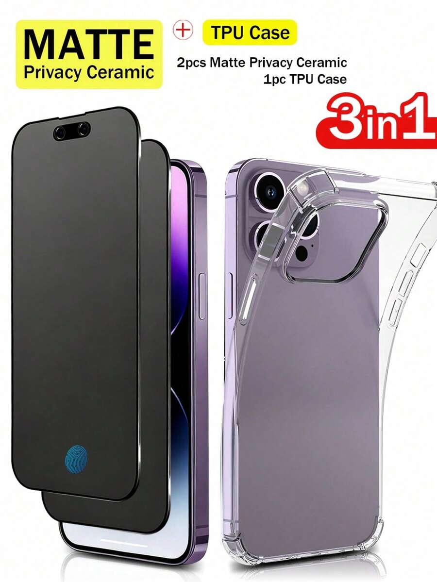 Yezodawee 1 片装磨砂隐私屏幕保护膜，搭配 1 个透明手机壳，四角保护壳，兼容 17 Pro Max [6.9 英寸]，防窥隐私配件，防眩光防指纹膜，兼容手机壳，易于安装，无气泡，丝滑触感，兼容 17 Pro Max/17 Pro/17 Air/16/15/14 Plus/13 Mini/12/11 系列屏幕保护必备品，办公、居家日常防护手机屏幕保护膜，手机配件，防窥防水防震防摔防刮。