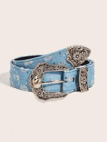 Women's Retro Carved Buckle Denim Belt - Distressed Ripped With Sequin Accents, Versatile Daily Belt For Sweet & Edgy Girls - A - View 3