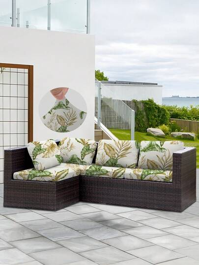 1pc Outdoor Green Leaf Print Sofa Seat Cushion Cover, Elastic Half-Wrapped Sofa Cushion Cover, Suitable For Patio Sofa Seat Cushion