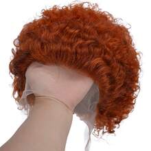 13x1 透明蕾丝前假发，精灵短假发，巴西蓬松卷曲波波头假发，#350 橙色假发 - 薑色 - 查看 12