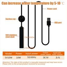 10W Submersible Aquarium Heater, Suitable For Small Fish Tanks, Constant Temperature 26°C, USB Mini Aquarium Heater - Black - View 16