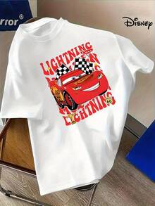1 Disney Car Lightning McQueen Men's T-Shirt-Breathable Lightweight Fabric, Conventional Cut Round Neck T-Shirt, Suitable For Birthday Parties, Racing Fans-Official Disney Pixar Car Movie Merchandise Gift, Summer Clothing. - trắng - Xem 1