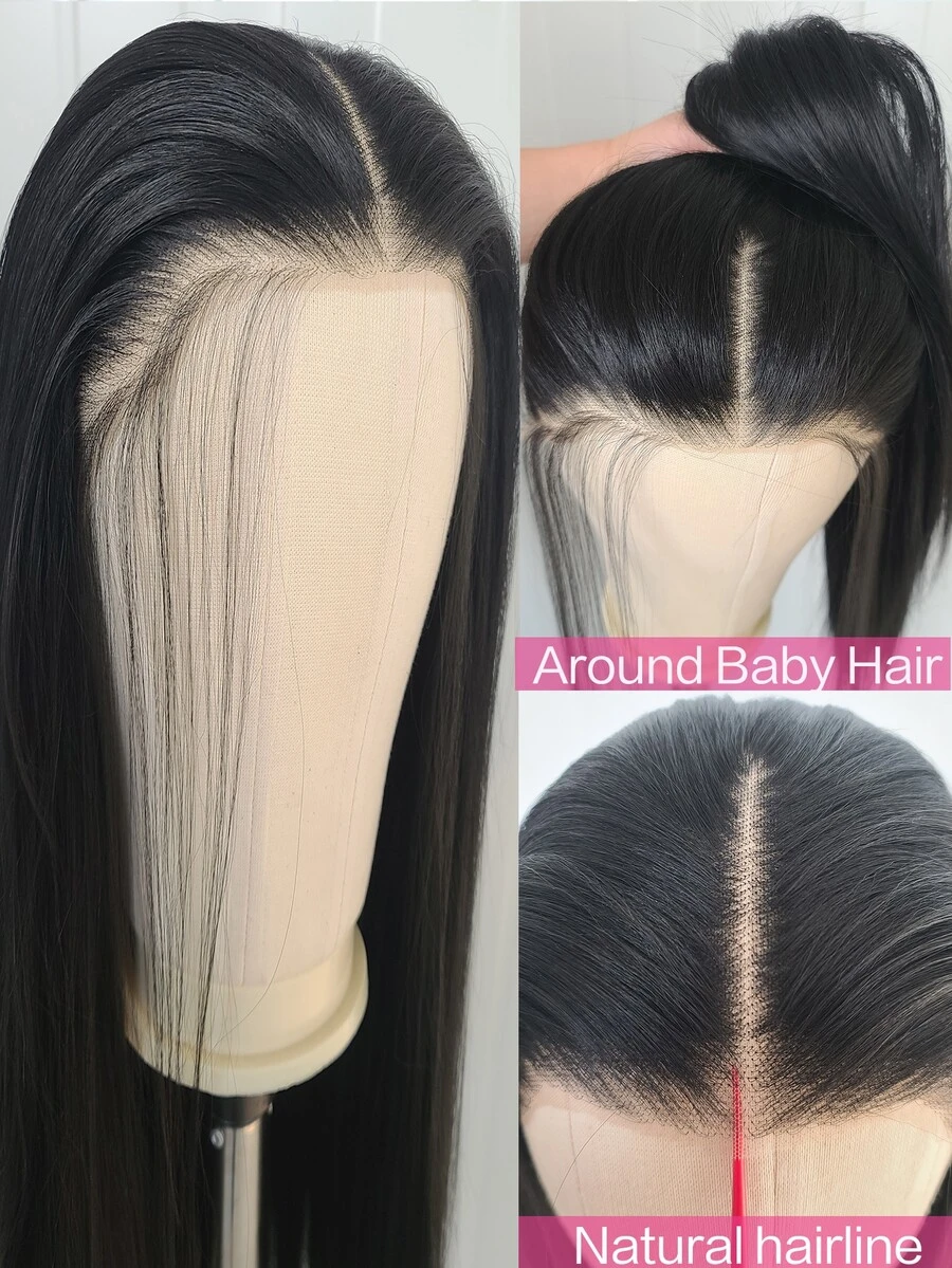 【自然黑】28英寸长直发合成假发，适合女性，耐热纤维，日常及派对佩戴皆宜，派对假发，柔顺直发假发，假发配件