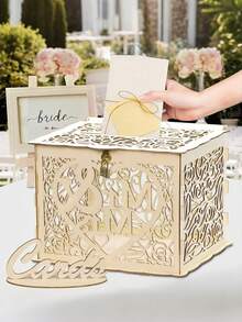 1 Peça Caixa de Cartão de Casamento de Madeira com Fechadura e Fenda para Cartão, Caixa de Presente Caixa de Dinheiro para Decoração de Recepção de Casamento, Aniversário, Formatura (Sr. e Sra.) - Senhor ou Sra. - Visão 5