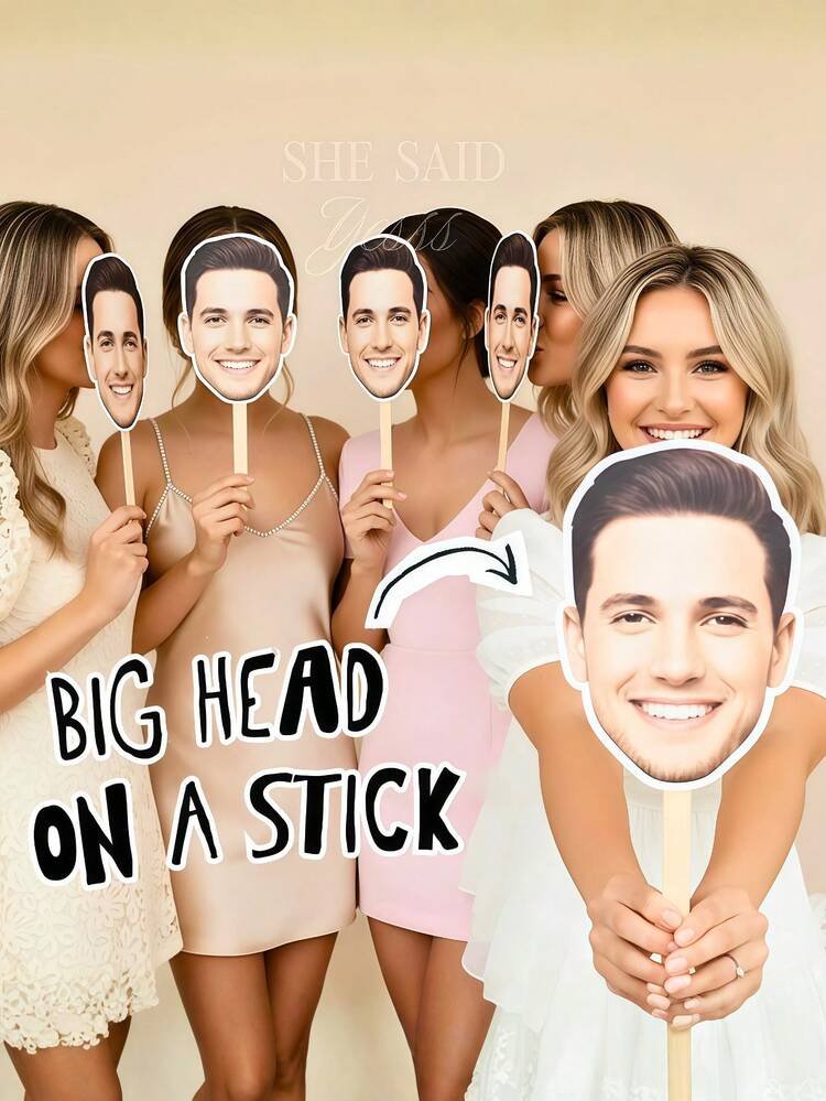 1/5/10/20pcs Custom Big Head Face Cutout On Stick, Personalized Funny Face Fan Props, Upload Your Photo Big Head Cutouts For Wedding Season, Bridal Shower & Bachelorette Party Supplies, Graduation Party & Birthday Celebration Decor, Mother's Day, Father's Day Gift For Friends, Couples & Family, Viral Photo Booth Party Accessories - Multicolor - View 7