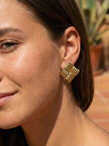 6/4/3/1对不锈钢几何方形条纹耳钉婚礼条纹圆形纽扣耳环简约设计防水防褪色金色椭圆形耳环欧美ins风女士春季首饰 - 彩色 - 查看 7