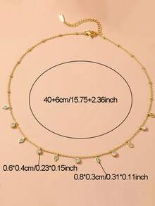 时尚叶形吊坠，锁骨链项链，休闲风格手链，女士大气宴会礼物，可作为惊艳配饰 - 金色 - 查看 7