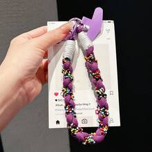 1pc Elegant Cotton Rope Wrist Strap, 3-Strand Braided Beaded Outdoor Anti-Lost Sturdy Phone Lanyard - Multicolor - View 7
