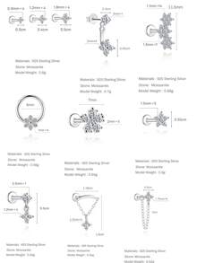 EleRunis 1颗0.1克拉莫桑石钻石925纯银花朵18K镀金平底耳骨耳钉，适合日常佩戴，可用于婚礼、派对、订婚、周年纪念、情人节等场合。 - 銀色 - 查看 9