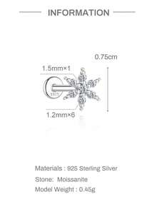 EleRunis 1颗0.1克拉莫桑石钻石925纯银花朵18K镀金平底耳骨耳钉，适合日常佩戴，可用于婚礼、派对、订婚、周年纪念、情人节等场合。 - 銀色 - 查看 10