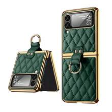 Ốp điện thoại giả da, chất liệu PC mạ điện họa tiết Argyle, có vòng đeo ngón tay, tương thích với Samsung Galaxy Z Flip 3 4 5 6 7, kèm kính cường lực bảo vệ màn hình. - màu xanh lá - Xem 3