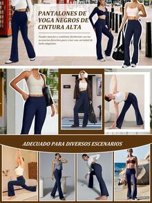 Freedom 1 pieza Pantalones de campana de cintura alta negros para mujer, pantalones casuales cómodos de ajuste ceñido y elástico, adecuados para bailar y yoga - Azul marino - Ver 8