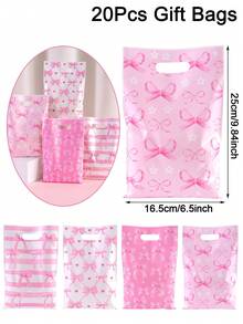 10/20/50pcs Pink Bow Mixed Color Gift Bags, Happy Birthday Plastic Gift Packaging Bags, Fairy Tale Theme Birthday Decor, Wedding, Bridal Shower, Holiday Gifts, Spring Party Gift Wrapping Supplies - Multicolor - View 13
