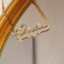 Customized Sparkling Matte Name Necklace Classic Retro Stainless Steel Men's Cuban Chain Thick Chain Pendant Charm Personalized Heart Letter Couple Necklace Wedding Jewelry Thanksgiving Christmas Gift For Father And Mother - Nhiều màu - Xem 2