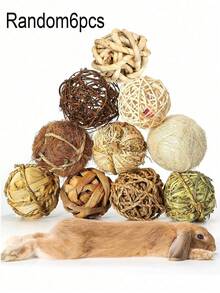 100克天然苹果木条，手工编织球，苹果木块笼挂件，仓鼠磨牙玩具套装，适用于仓鼠、兔子、豚鼠和其他宠物 - 彩色 - 查看 14