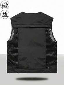 Men's Lightweight Fishing Vest, Casual Fashionable Mesh Multi-Pocket Utility Vest For Summer - Black - View 3