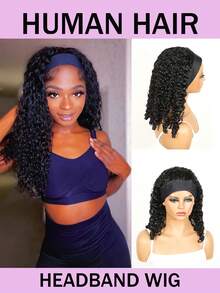 缅甸卷发真人发假发，发尾独特蓬松卷曲，柔软卷曲发带假发，150%密度，无需胶水，佩戴方便，自然黑色。 - Natural Black - 查看 1