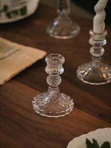 2个透明玻璃烛台，菱形图案，适用于餐桌、客厅、婚礼和礼品。 - 菱形燭台 - 查看 6