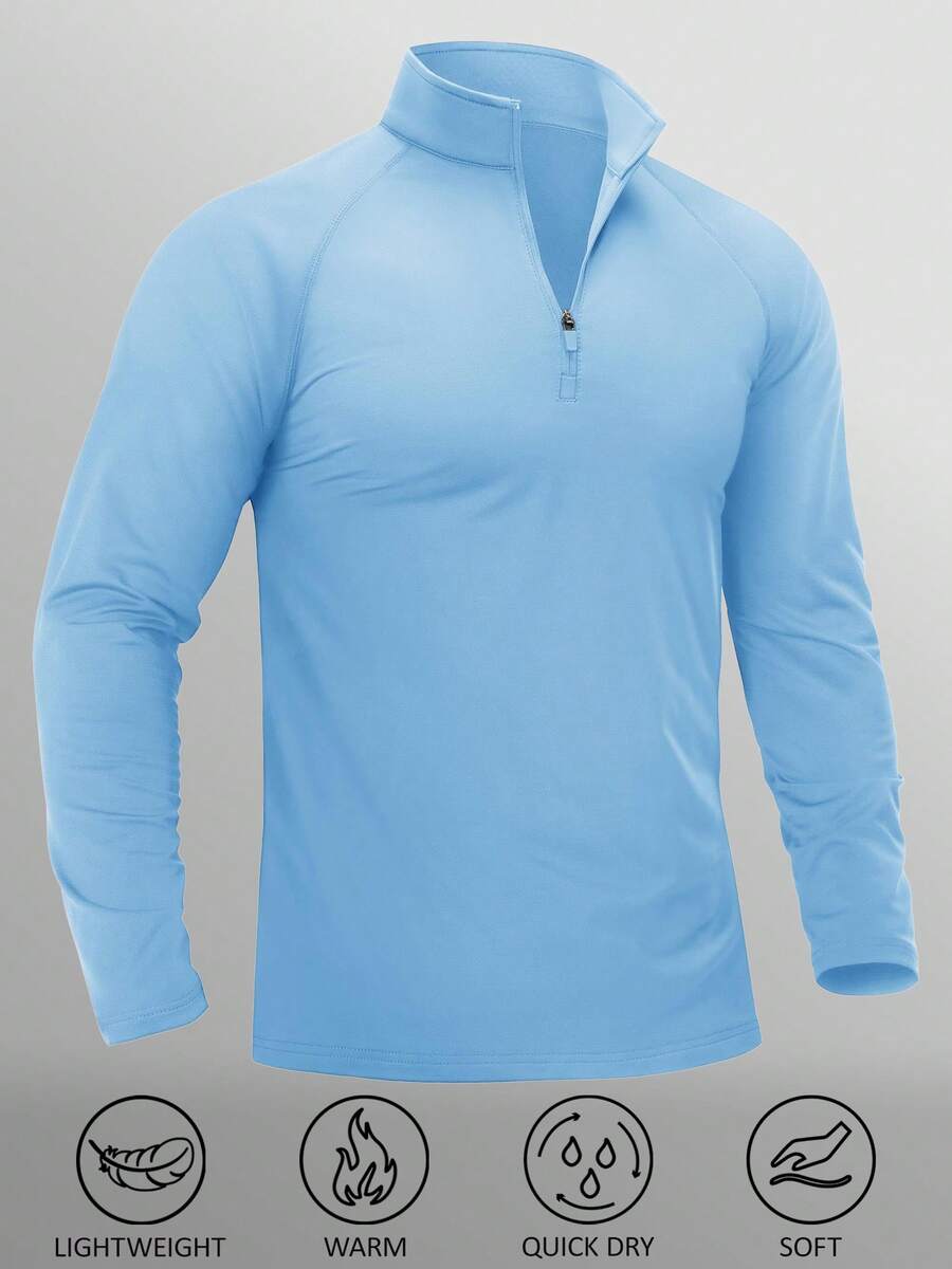 Men's Quarter Zip Pullover Fleece Lined Long Sleeve 1/4 Zip Golf Shirt Athletic Running Fishing Sweatshirts - 淺藍色 - 查看 1