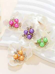 10/5件装仿珍珠水钻装饰花朵设计帽子连衣裙装饰纽扣 DIY手工装饰配件 - 綠色 - 查看 4