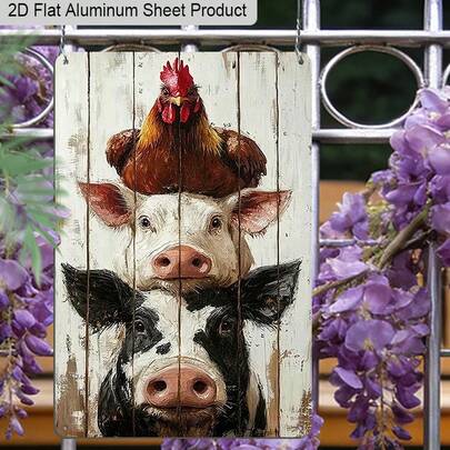 1 件乡村风铝板标牌，鸡和猪图案，农场动物墙饰，乡村风格装饰，农舍墙饰，非常适合厨房、农舍或谷仓，金属材质，7.87*11.81 英寸/20x30 厘米