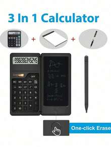 Foldable Scientific Calculator With 10-Digit LCD Display + Erasable Notepad Writing Board - Portable, Ideal For Middle/High School Students, Back To School - A - View 7
