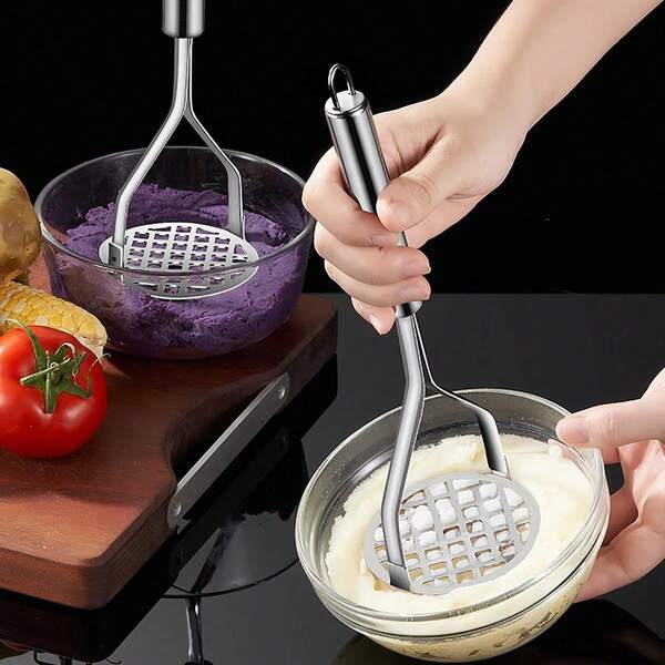 1pc, Premium Stainless Steel Potato Masher, Potato Ricer Non-Slip Handle, Easy-To-Use Manual Operation, Efficiently Mashes Potatoes, Fruits, And Vegetables, Crushes Veggies - Manual Masher For Mashed Potatoes, Fruits, Food - Kitchen Home Gadget