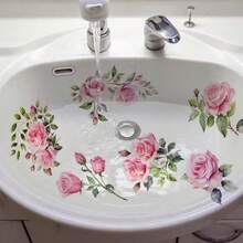 12.79*18.62 Inch Pink Rose Floral Pattern Self-Adhesive Bathtub Sticker, Creative Peel And Stick Home Decor Sticker, Suitable For Sink And Bathtub Exterior Decoration, Removable Wall Art, Fashionable Bathroom Accent, Adhesive Design, Essential For DIY Enthusiasts, Ideal For Apartment Renters - Floral Pattern - View 4
