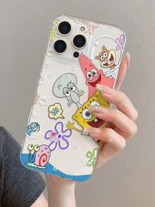 SPONGEBOB 1个创意海绵宝宝偷窥设计花卉泡泡彩绘透明防震手机壳，兼容三星/ 11/12/12 Pro Max/14 Pro Max/15/15 Pro/16/16 Pro Max/17 及其他型号 - 彩色 - 查看 8