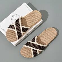 Men's Linen Slippers, Lightweight Non-Slip Indoor Slippers For Bedroom, Summer - Brown - View 4