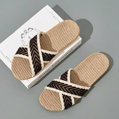 男士亚麻拖鞋，轻便防滑室内拖鞋，适合卧室穿着，夏季款