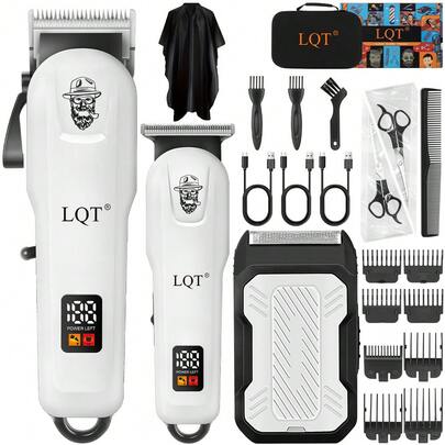 LQT 1 pieza/Set de 3 piezas Juego de herramientas eléctricas para el cabello/Recortadora de cabello y barba profesional para hombres/Afeitadora/Estuche de regalo/Adecuado para familias y peluquerías/Pantalla digital/Pantalla LCD/Carga USB/El regalo perfecto para el Día del Padre y San Valentín
