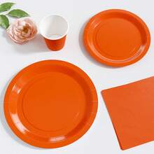 Bộ đĩa, khăn ăn, cốc dùng một lần màu cam và đỏ, phục vụ 10 người, đồ dùng tiệc bằng giấy dùng một lần phù hợp cho sinh nhật, đám cưới, tiệc tùng, dã ngoại gia đình. - Nhiều màu - Xem 4