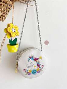 1pc Mini Flower Unicorn Mermaid PU Zipper Closure Cartoon Cute Crossbody Bag Suitable For Daily Use - White - View 4