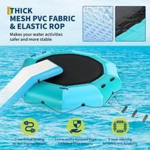 Trampolín Inflable de Agua 10FT - Plataforma Rebotante Flotante para Adultos con Escalera de Cuerda 4 Pasos, Soga de Amarre, Bomba de Aire y Bolsas de Anclaje - Ideal para Lago, Piscina y Océano - azul - Ver 3