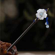 1pcs Wood Tassel Step Shaking Hairpin Chopstick Hair Stick Ancient Hair Ornament Pan Headdress Flower - màu xanh lá - Xem 2