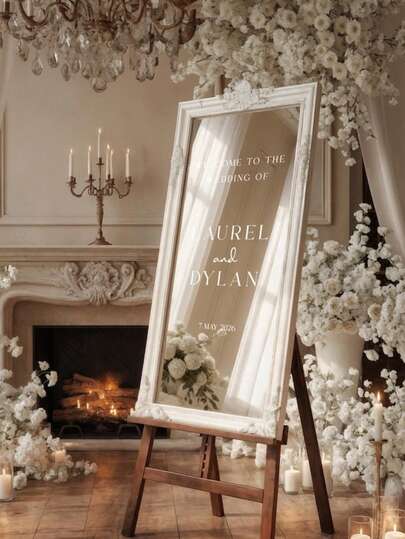 1pc Customized Wedding Mirror Decal, "Welcome To Our Wedding Entrance" Sign, Customized Vinyl Mirror Decal, Wedding Logo Decoration DIY Wedding Sticker, Customized Mirror Engraved Sticker, Wedding Supplies, Wedding Decoration