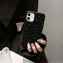 Phone Case - 1pc Black Leopard Print  Brand Full Wrap TPU Lychee Texture Phone Case Suitable For Iphone 16 15 14 13 12 11 Pro Max X XS XR 8 7 Plus Winter Warm Leather-Pattern Phone Case For IPhone, Shockproof With Anti-Slip Grip AEIF - màu1 - Xem 7