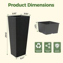 Set of 2 Planters for Outdoor Plants, 24''&32'' Tall Decorative Planter Pots with 4 Drainage Holes, Large Tall Planter for Indoor or Outdoor Front Porch for Patio, Backyard, Home Garden, Black - 1 pieza de 24'' y 1 pieza de 32'' - Ver 5