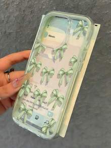Bow-Knot 1pc 2-In-1 Green Bow Print Protective Phone Case Compatible With Apple 17/17Pro/17Promax/16/16Pro/16Promax/15/15Pro/15Promax/14/13/12/11, Soft Anti-Drop Cover - Green - View 1
