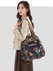 [Butterfly Garden Campus Backpack]2026 New Water-Repellent Nylon Printed Backpack Women's Large-Capacity Travel Office Commuter School Bag Retro Literary Handheld Backpack Computer Bag - A - View 3
