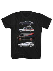 1 Piece Men's 80s Retro TV & Movie Cars T-Shirt - % Cotton Crew Neck - Shirt With KITT (Rider), A-Van, Back To The Future & -1 Graphics - Iconic 80s Pop Culture Loose Fit Casual T-Shirt - 黑色 - 查看 1