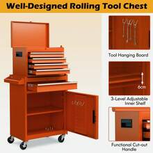 COSTWAY 5-Drawer Rolling Tool Chest, Heavy-Duty Metal Tool Cabinet On Wheels With Locking System, 2-In-1 Large Capacity Toolbox For Garage, Workshop & Warehouse Storage, Orange - A - View 6