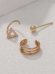 3 piezas Pendientes de aro triangulares de cobre para mujer - Amarillo Oro - Ver 6