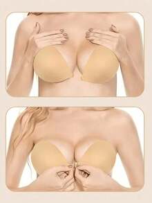 Women's Skin-Tone Strapless Lift-Up Bra, Front Closure Design, Knitted Fabric, Reusable, Self-Adhesive - Apricot - View 3